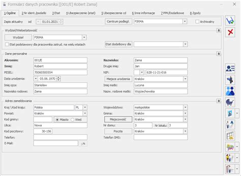 Formularz Danych Pracownika Baza Wiedzy Programu Comarch Erp Optima