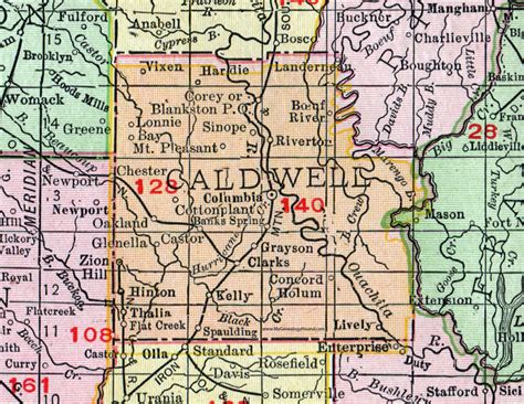 Caldwell Parish Louisiana 1911 Map Rand Mcnally Columbia Clarks Grayson Kelly Riverton