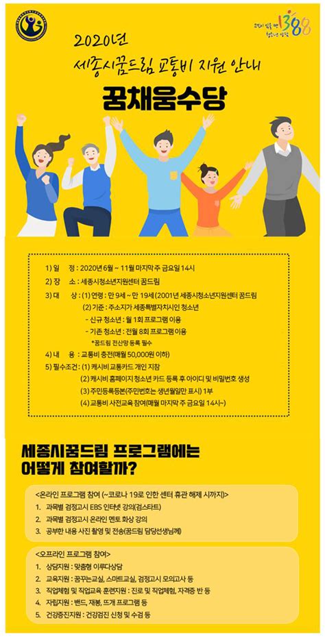 세종시청소년지원센터 꿈드림 교통비 지원“꿈채움수당” 세종의소리