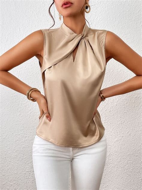 Shein Privé Twist Front Keyhole Back Satin Blouse Shein Usa