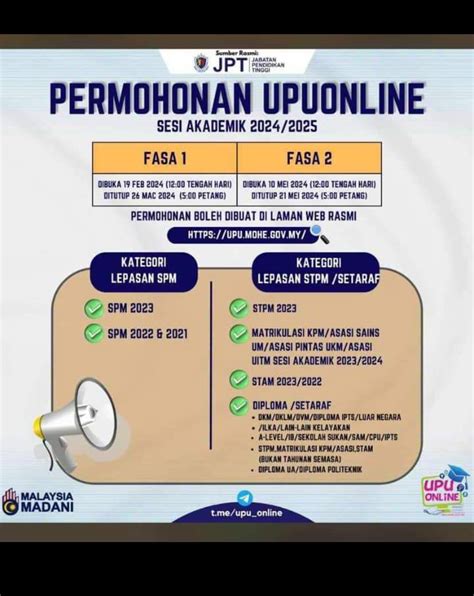 Cara Mohon UPU Online FASA 2 Tarikh Penting Permohonan Kemasukan