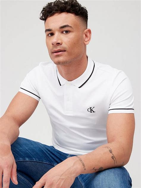 Calvin Klein Jeans Tipping Slim Polo Shirt White Uk