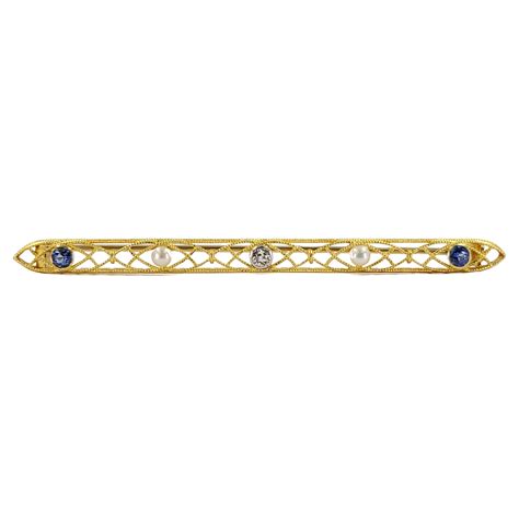 Sapphire Pearl Yellow Gold Pin For Sale At 1stdibs