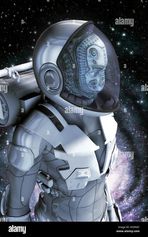 Alien In Spacesuit D Render Science Fiction Illustration Stock Photo