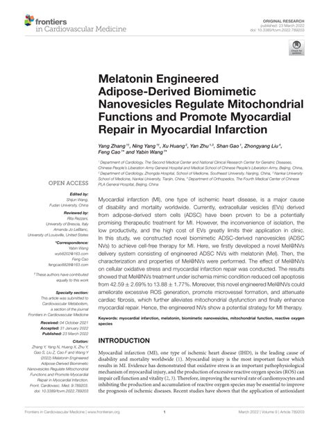 PDF Melatonin Engineered Adipose Derived Biomimetic Nanovesicles