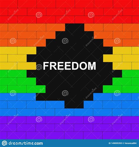 Pared De Ladrillo Coloreada En Bandera Del Lgbt Con La Libertad Del