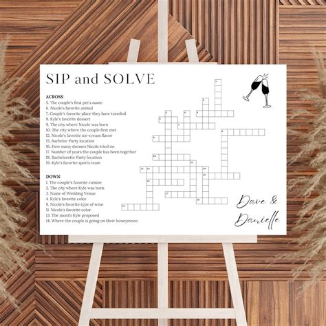 Sip And Solve Wedding Crossword Puzzle Template Personalized Bridal