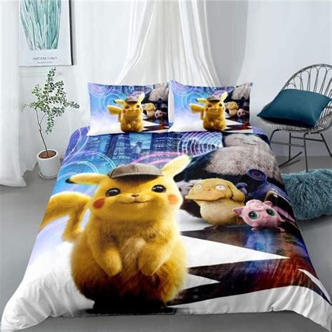 Parure De Lit Pok Mon D Pikachu Pour Enfant Housse De Couette Et