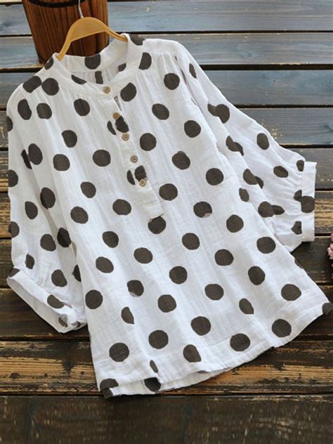 White Casual Polka Dots Shirts And Tops