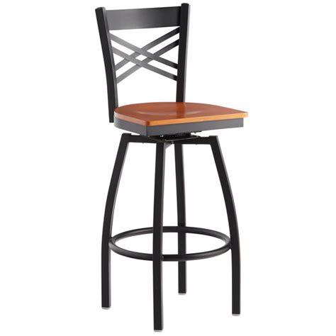 Lancaster Table Seating Black Finish Cross Back Swivel Bar Stool With