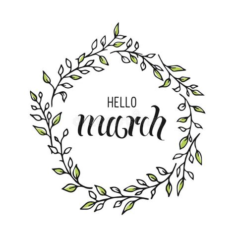 Hello March Handwriting Lettering Design Stock Illustrations