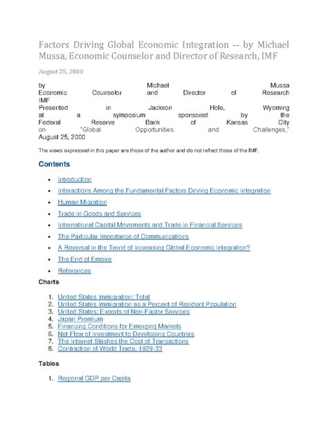 Factors Driving Global Economic Integration - Contents Introduction