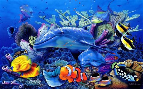 Ocean Underwater World Dolphin Coral Exotic Tropical Fish Wallpapers