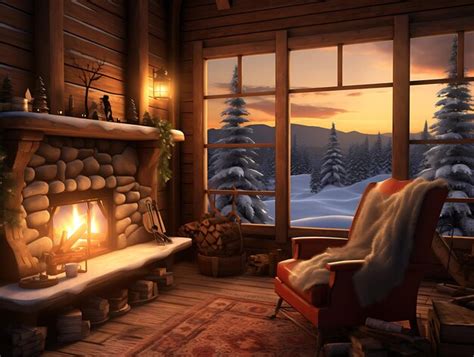 Premium Photo | Winter cabin in a snowy forest with a warm fireplace