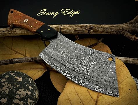 Custom Hand Made Damascus Steel Meat Cleaver Knife Mtclvr 03 Etsy