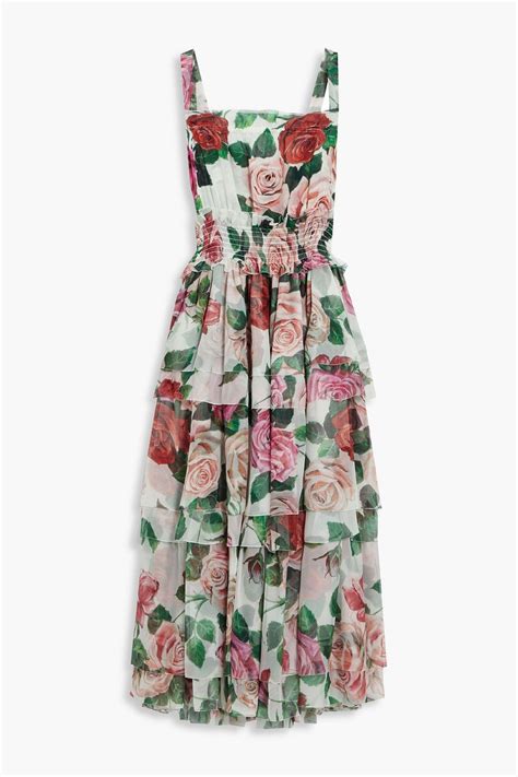 Dolce And Gabbana Shirred Floral Print Silk Chiffon Midi Dress The Outnet