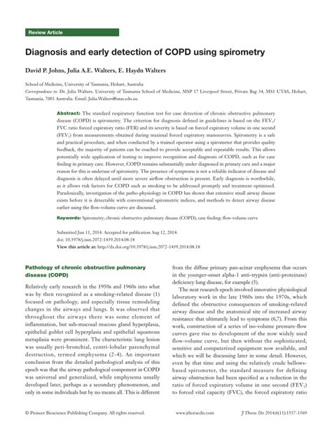 (PDF) Diagnosis and early detection of COPD using spirometry