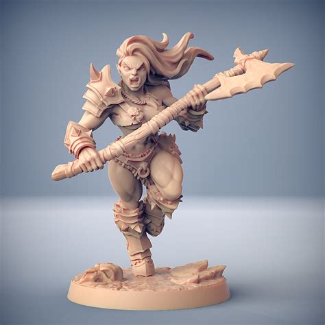 Dnd Female Orc Barbarian Mini Tabletop Rpg Miniature Dandd Etsy