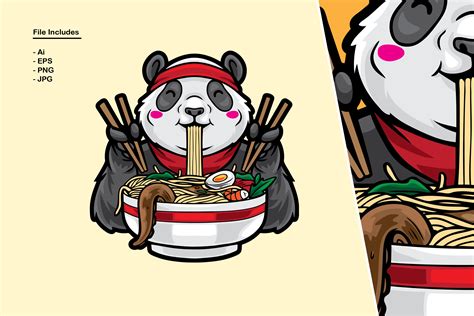 Panda Eating Noodles Illustration Graphic by Ian Mikraz · Creative Fabrica