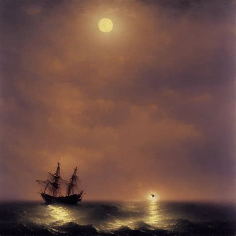 Painting By Ivan Aivazovsky Sailing Ship On A Moonlit Stable Diffusion