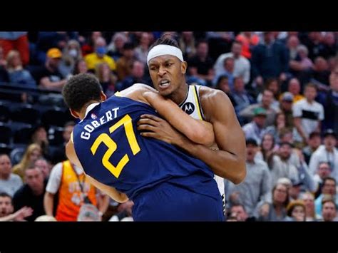 Fight Between Rudy Gobert And Myles Turner Results Into Ejection Youtube