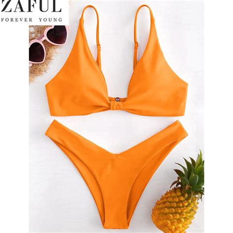 Buy Zaful High Leg Knot Cami Bikini Set Sexy Padded