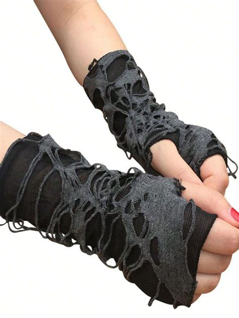 One Pair Of Black Ripped Gloves Punk Gothic Gloves Cosplay Clothing