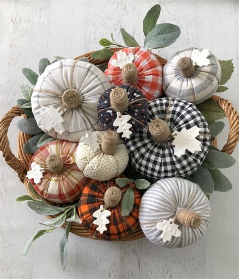 Fabric Stuffed Pumpkins In Neutral Farmhouse Plaid Fall Decor Image 7