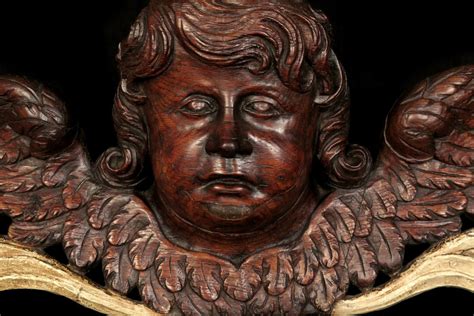 Proantic Ancienne Sculpture Sur Bois Angelot Ou Putto Grandes Dimens