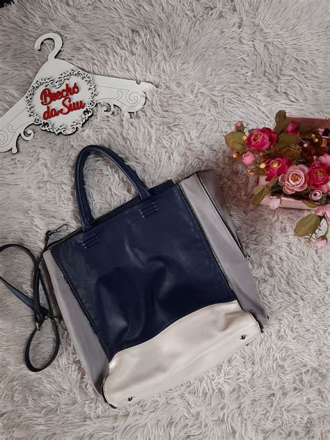 Zara Bolsa Couro Ombro E Transversal Feminina Luxo Azul Cinza E Branco