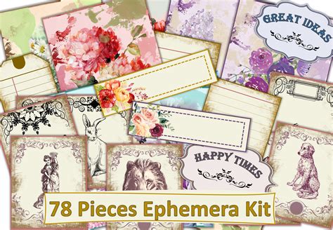 Printable Scrapbook Ephemera Kit 78pcs Graphic by The Paper Princess ...