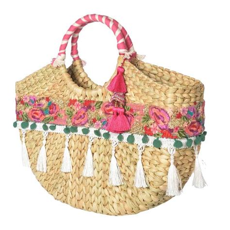 Panier De Plage En Osier Motif Lune Fleuri Marinera