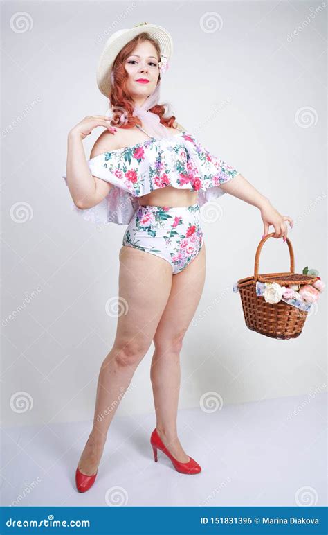 Beautiful Young Pin Up Caucasian Girl In Romantic Fashionable Straw Hat