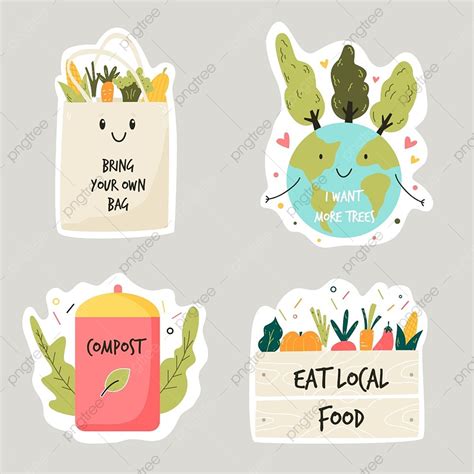 Eco Friendly City Vector Hd PNG Images, Set Of Colorful Stickers With ...