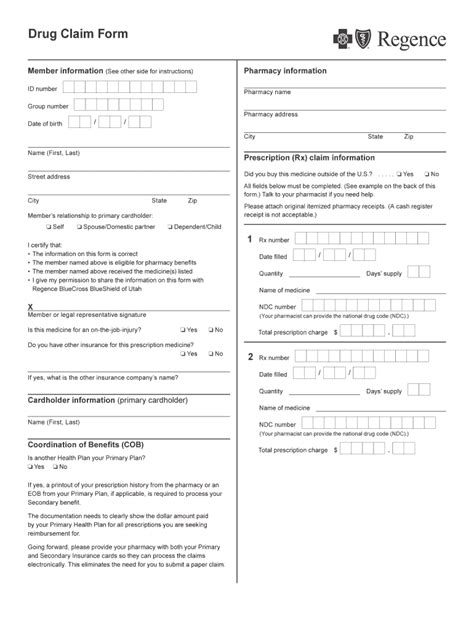 Fillable Online Regence Bluecross Blueshield Of Utah Prescription Drug