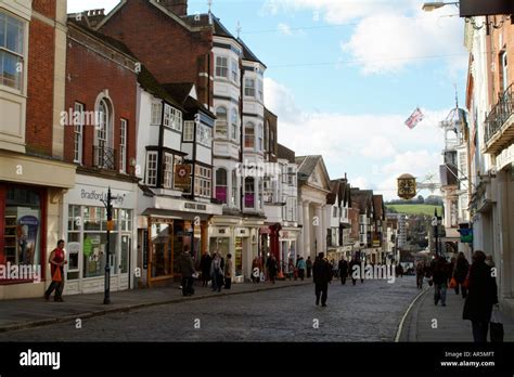 The High Street Guildford Town Centre Surrey England Looking West Stock