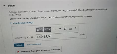 Solved Part B Calculate The Number Of Moles Of Magnesium Chegg