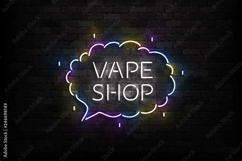 Vector Realistic Isolated Neon Sign Of Vape Shop Logo For Template