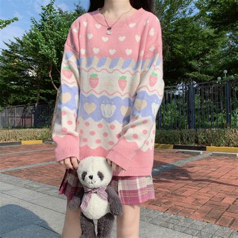 Pastel Kawaii Aesthetic Strawberry Fairy Kei Sweater Kawaii Fashion