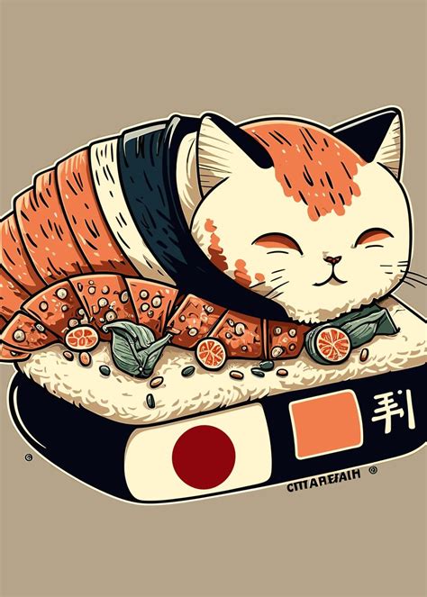 Sushi Cat Chef Japan Poster Picture Metal Print Paint By MICHELLE