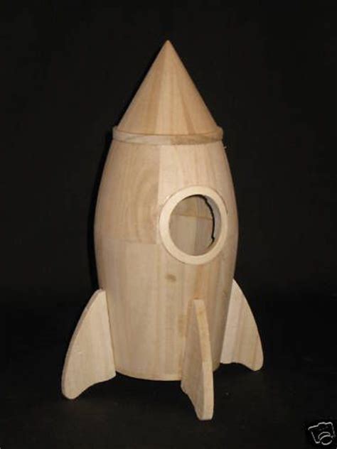 Unfinished Wood Rocket Ship Birdhouse Toys Piggy Bank And Love