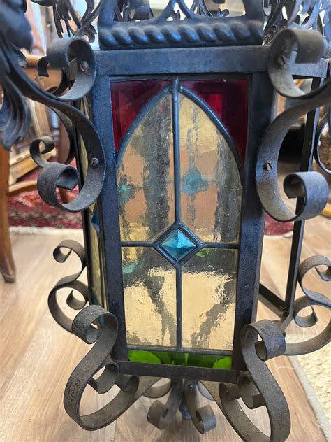 Antique Stained Glass Iron Lantern Circa 1900 For Sale At 1stdibs