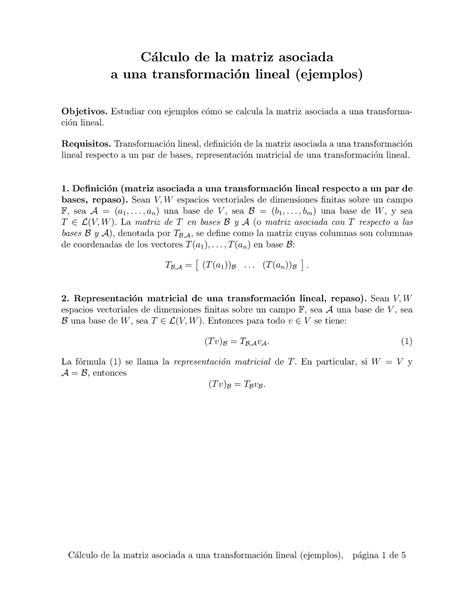 Matrix Of Linear Transform Examples Es C Alculo De La Matriz