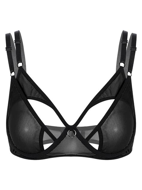 Womens Sexy Hollow Out Underwired Unlined Bra Bralette See Through Mesh