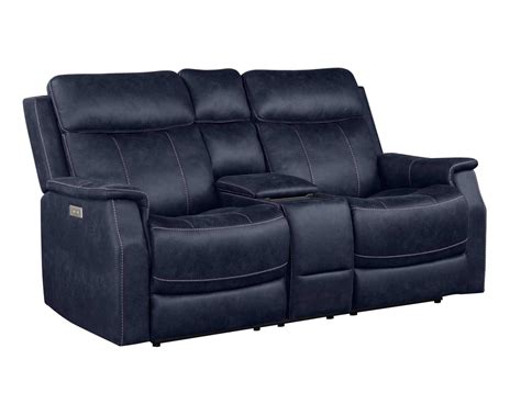 Valencia Dual Power Leatherette Reclining Console Loveseat Ocean Blue