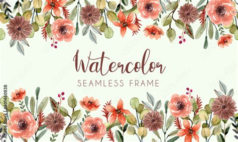 Watercolor Orange Terracotta Floral Seamless Frame Border Decoration