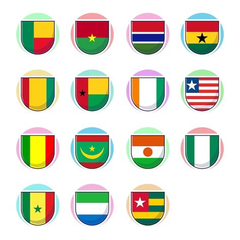 Premium Vector West African Countries Flags Flat Shield Vector