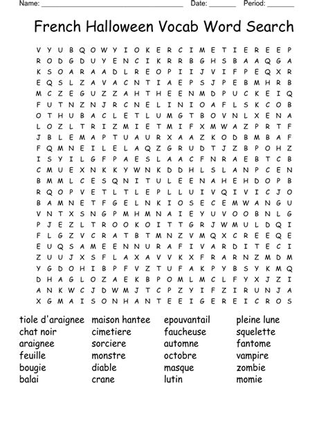 French Halloween Vocab Word Search WordMint