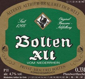 Štítok z nápoja Bolten Alt Privatbrauerei Bolten NemeckoCol DE BEER