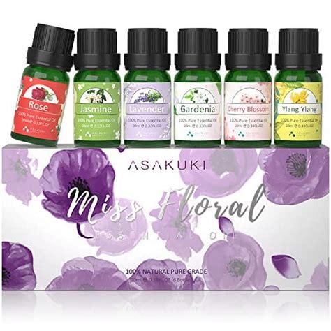 Floral Essential Oils Set of 6, Premium Fragrance Oil - Jasmine, Ylang ...